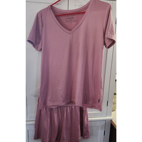 Eddie Bauer Pink Tea Rose V Neck Pajama Set Medium - Picture 3 of 5